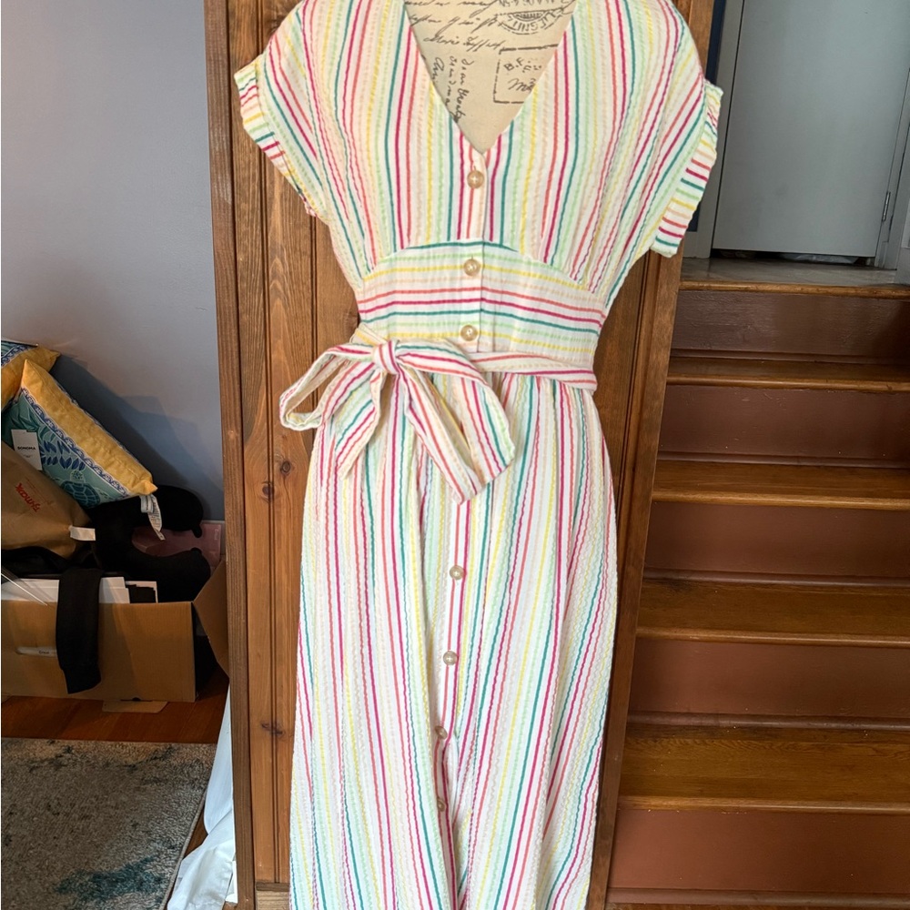 LOFT Multicolor Striped Midi Dress
